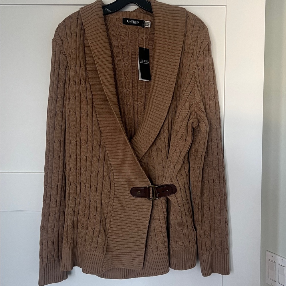 Brand New Ralph Lauren Women's Tan Cable Knit Sweater